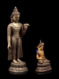 A Sino-Tibetan Gilt Bronze Figure of Buddha and A Bronze Figure of Standing Buddha