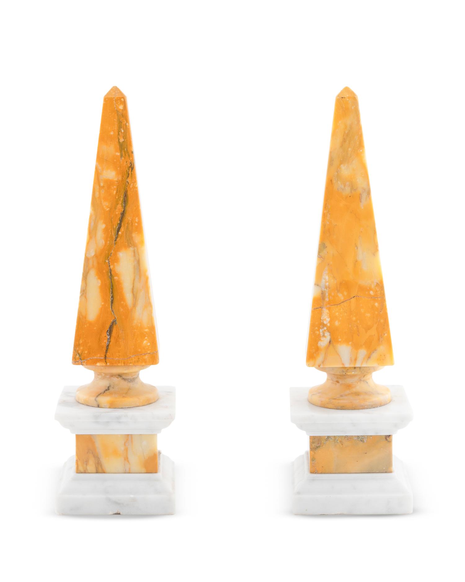 A Pair of Italian Sienna Marble Obelisks — 20TH CENTURY