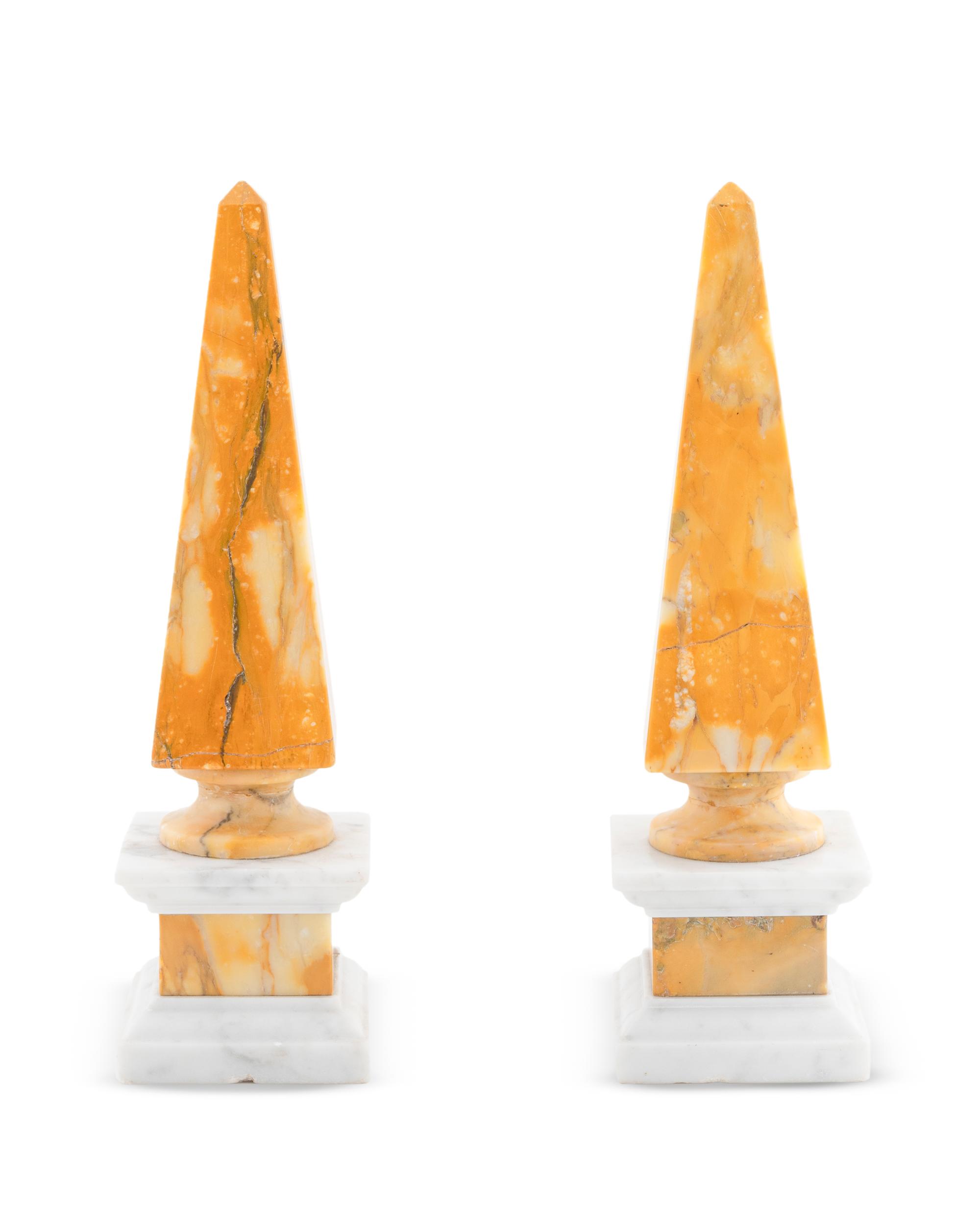 A Pair of Italian Sienna Marble Obelisks — 20TH CENTURY