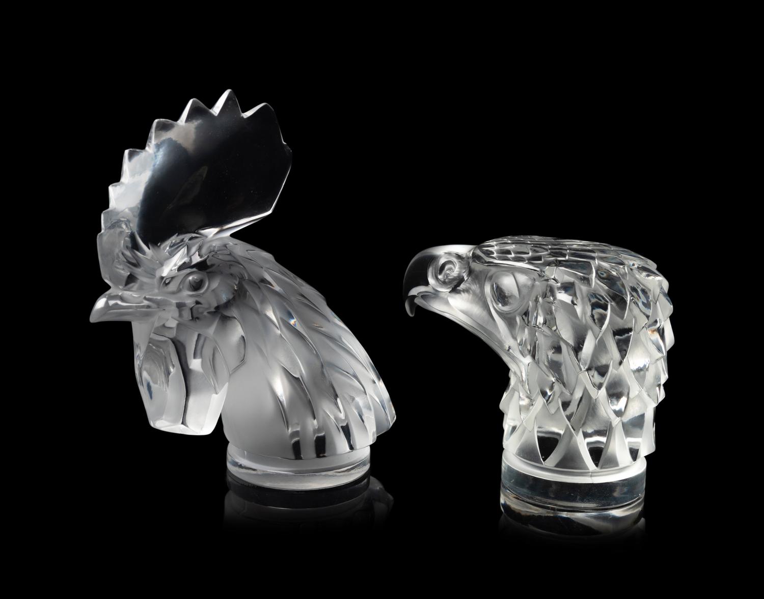 Two Lalique Molded and Frosted Glass Mascots