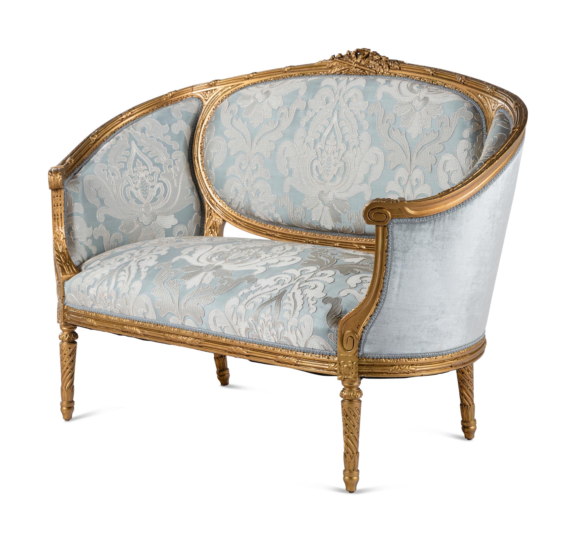 A Louis XVI Style Giltwood Settee
