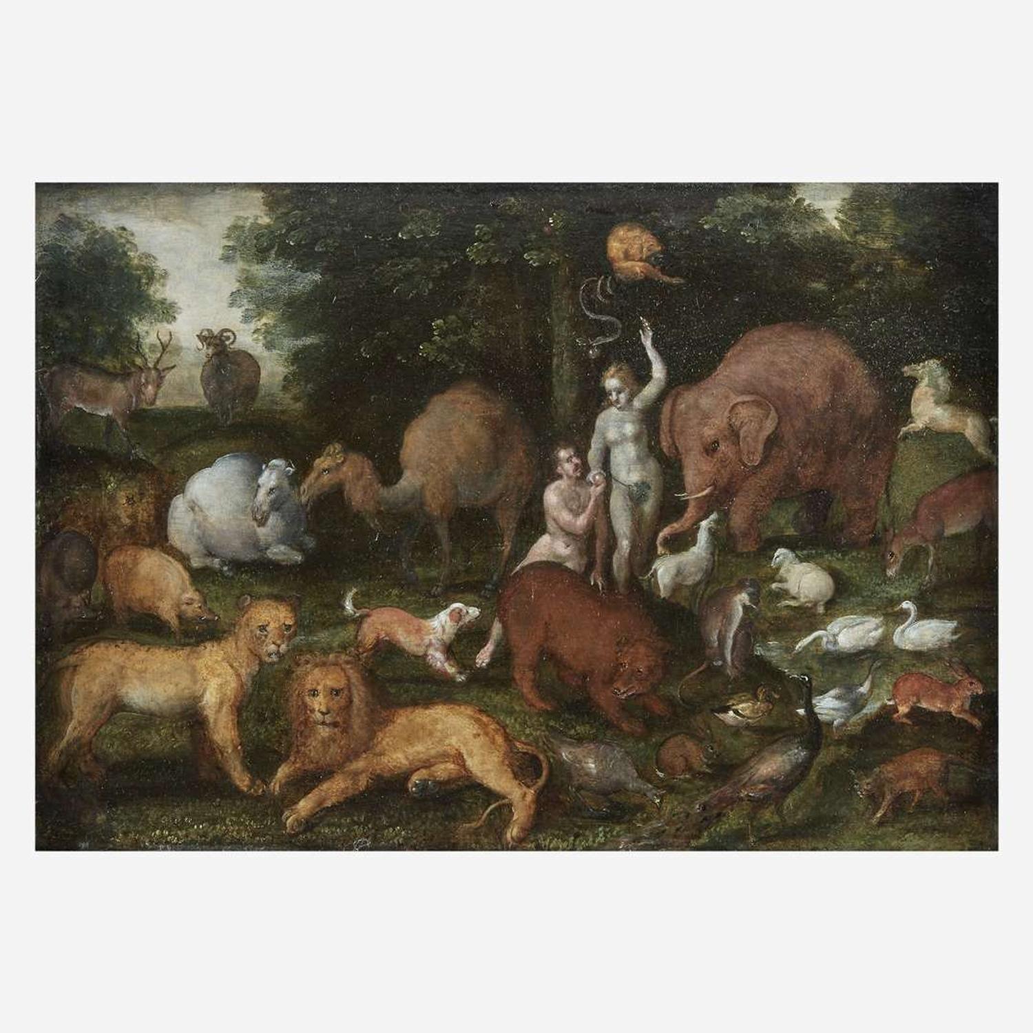 Attributed to Cornelisz Molenaer (Flemish, 1540–1589) Adam and Eve in the Garden of Eden