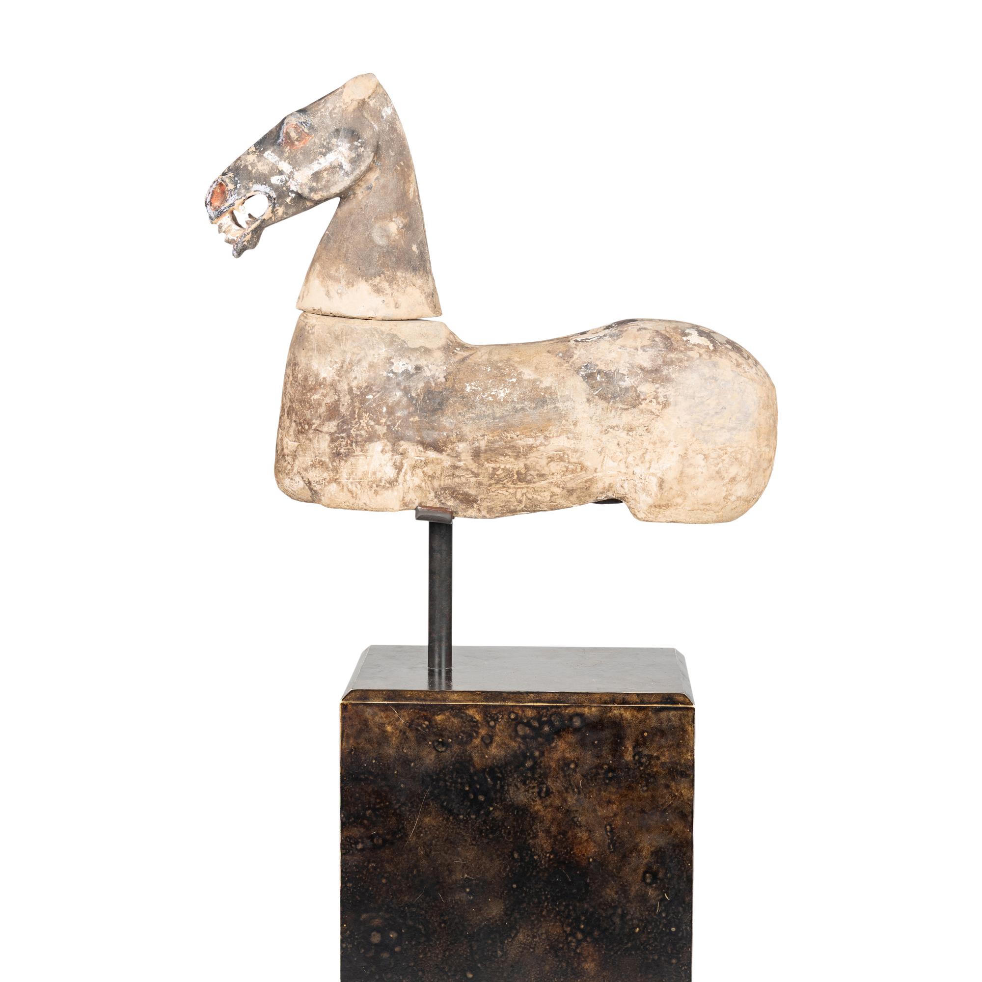 A Chinese Polychrome Painted Grey Pottery Horse, Han Dynasty — 漢 彩繪灰陶馬