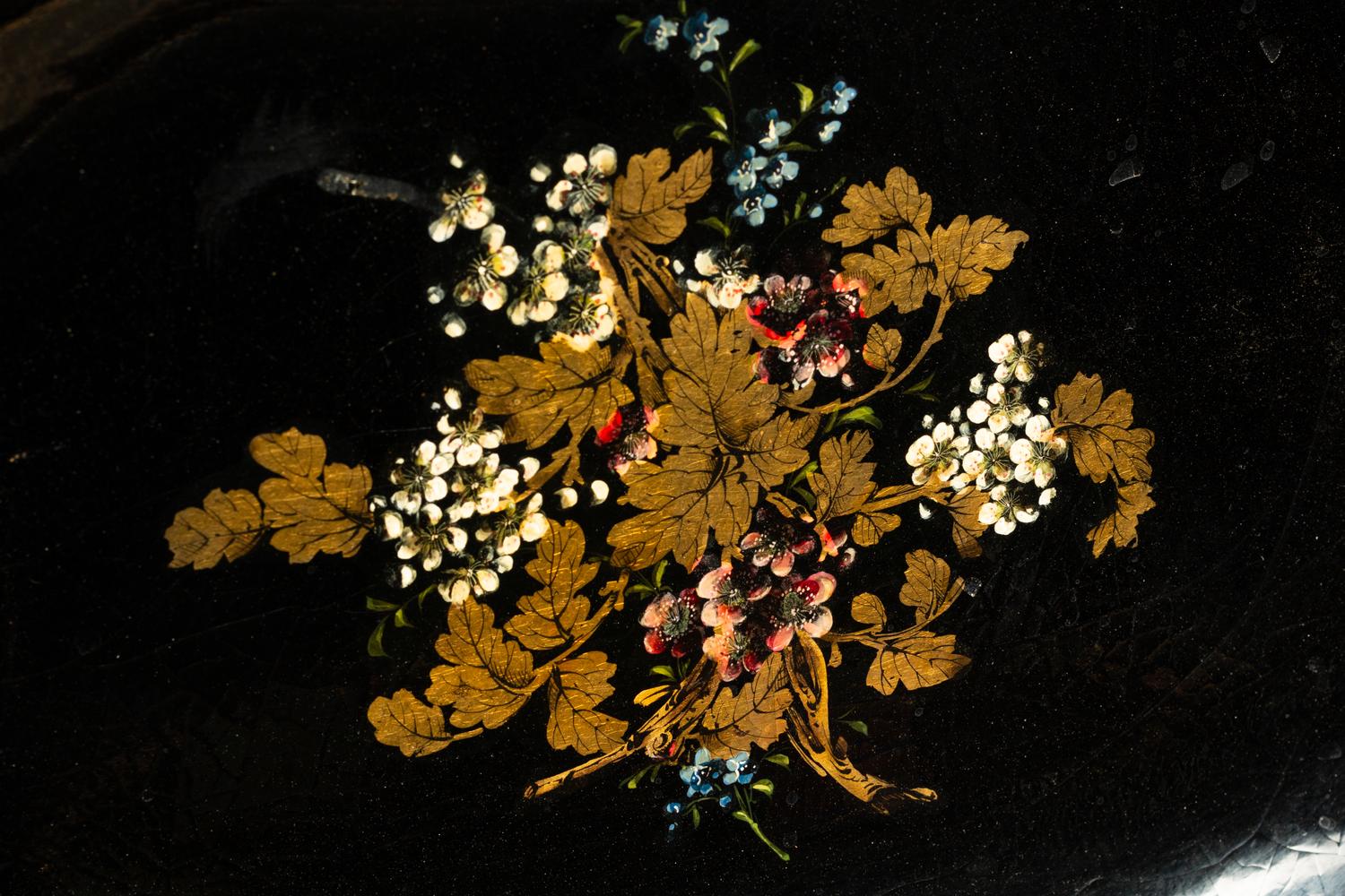 A Victorian Papier-Mâché and Mother-of-Pearl Work Table