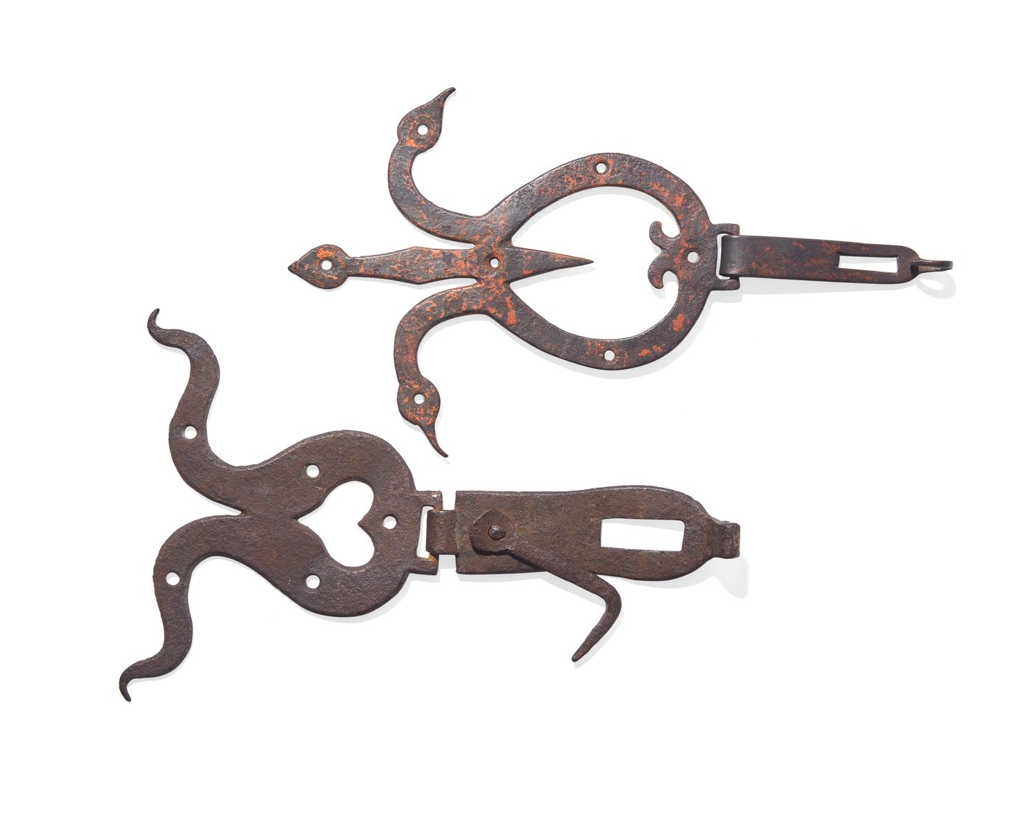 Two Wrought Iron Hasps and Hinges for a Conestoga Wagon Box, American, Pennsylvania, 19th Century