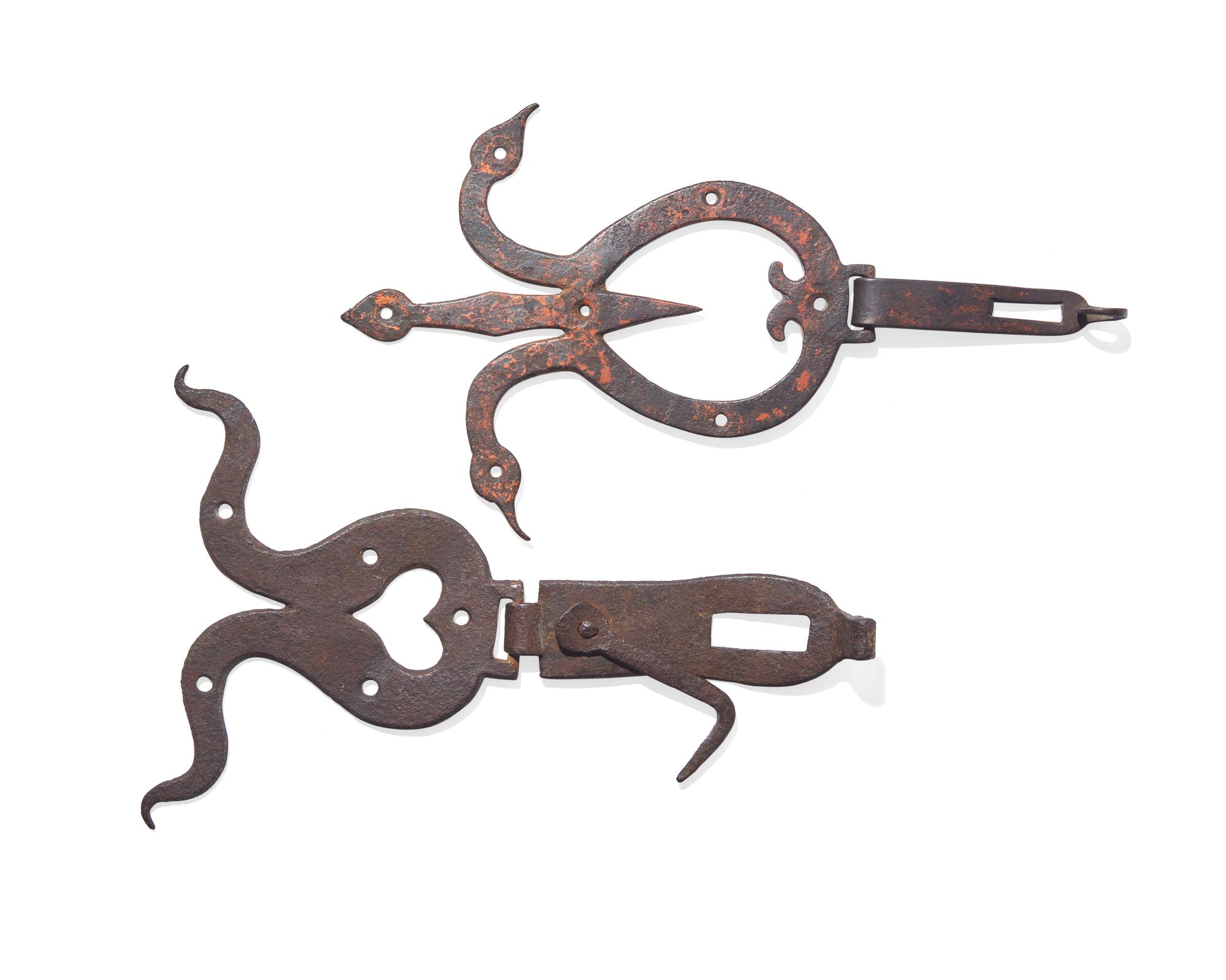 Two Wrought Iron Hasps and Hinges for a Conestoga Wagon Box, American, Pennsylvania, 19th Century