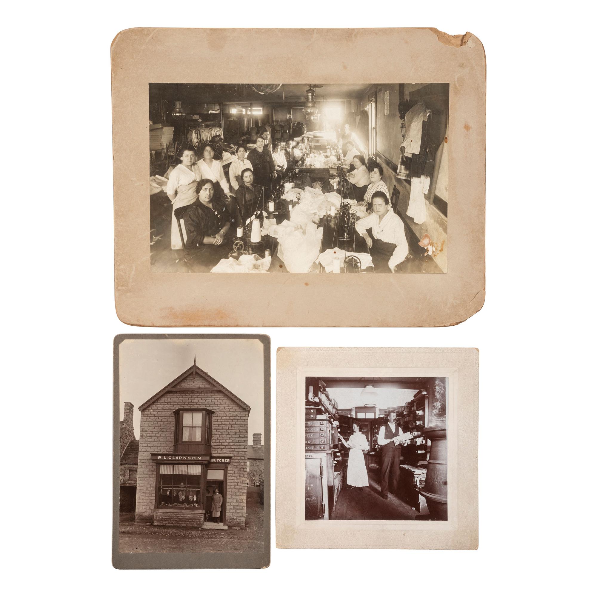 [OCCUPATIONAL PHOTOGRAPHY]. A group of images of store owners, barbers, butchers, seamstresses, bar owners, delivery people, and other various occupations, comprising: