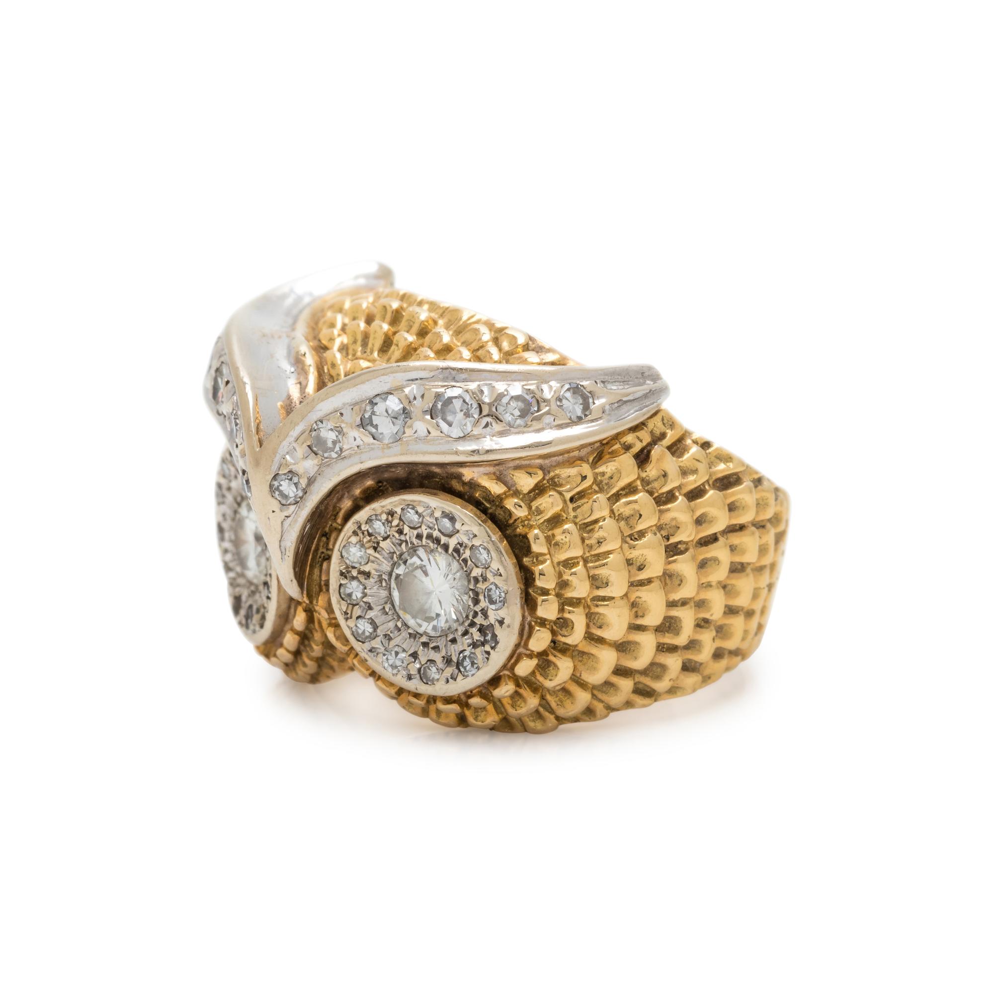 BICOLOR GOLD AND DIAMOND OWL RING