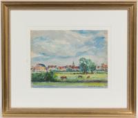 Emmerin, (20th century), View of Town and Cows, 1947