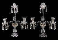 A Pair of English Cut Glass Two-Light Candelabra Height 19 1/2 inches. — 19TH CENTURY