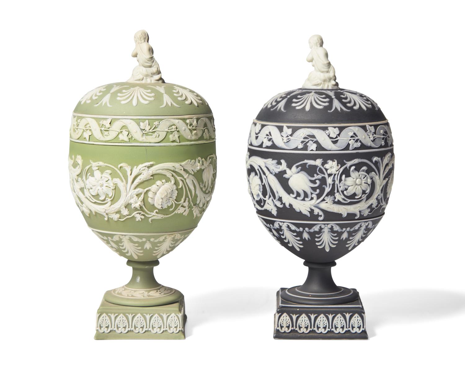 Two Wedgwood Jasperware Covered Urns