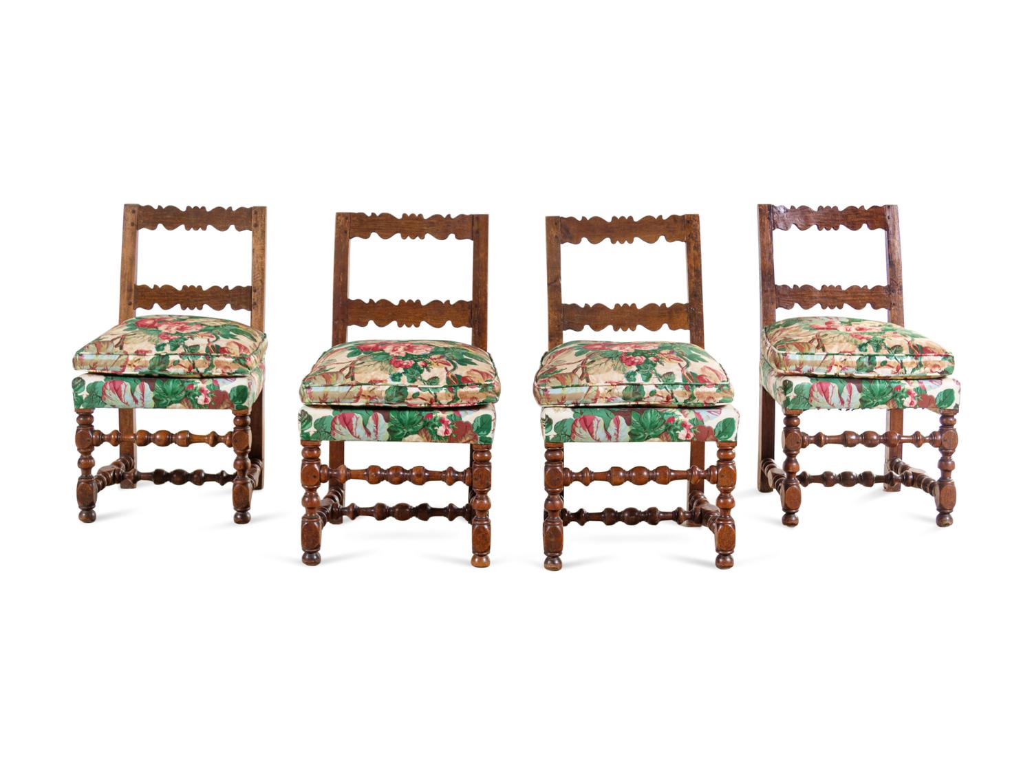 A Set of Four Italian Renaissance Style Oak Side Chairs