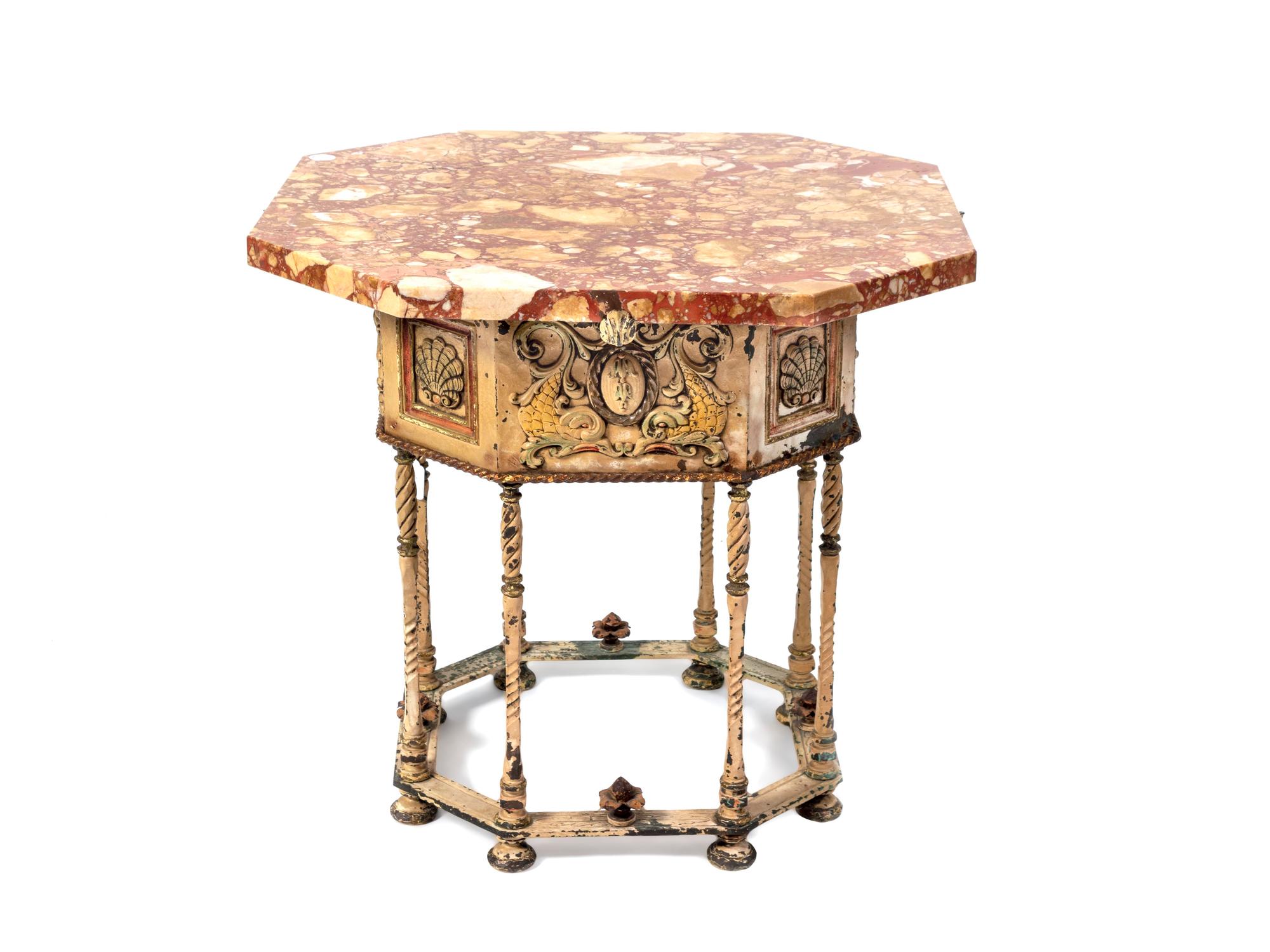 A Painted and Parcel Gilt Metal Base Table — LATE 19TH/EARLY 20TH CENTURY