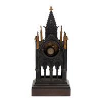 A French Patinated and Parcel Gilt Bronze Cathedral-Form Clock