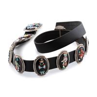 Silver and Mosaic Inlay Concha Belt, with Katsinas and Dancers