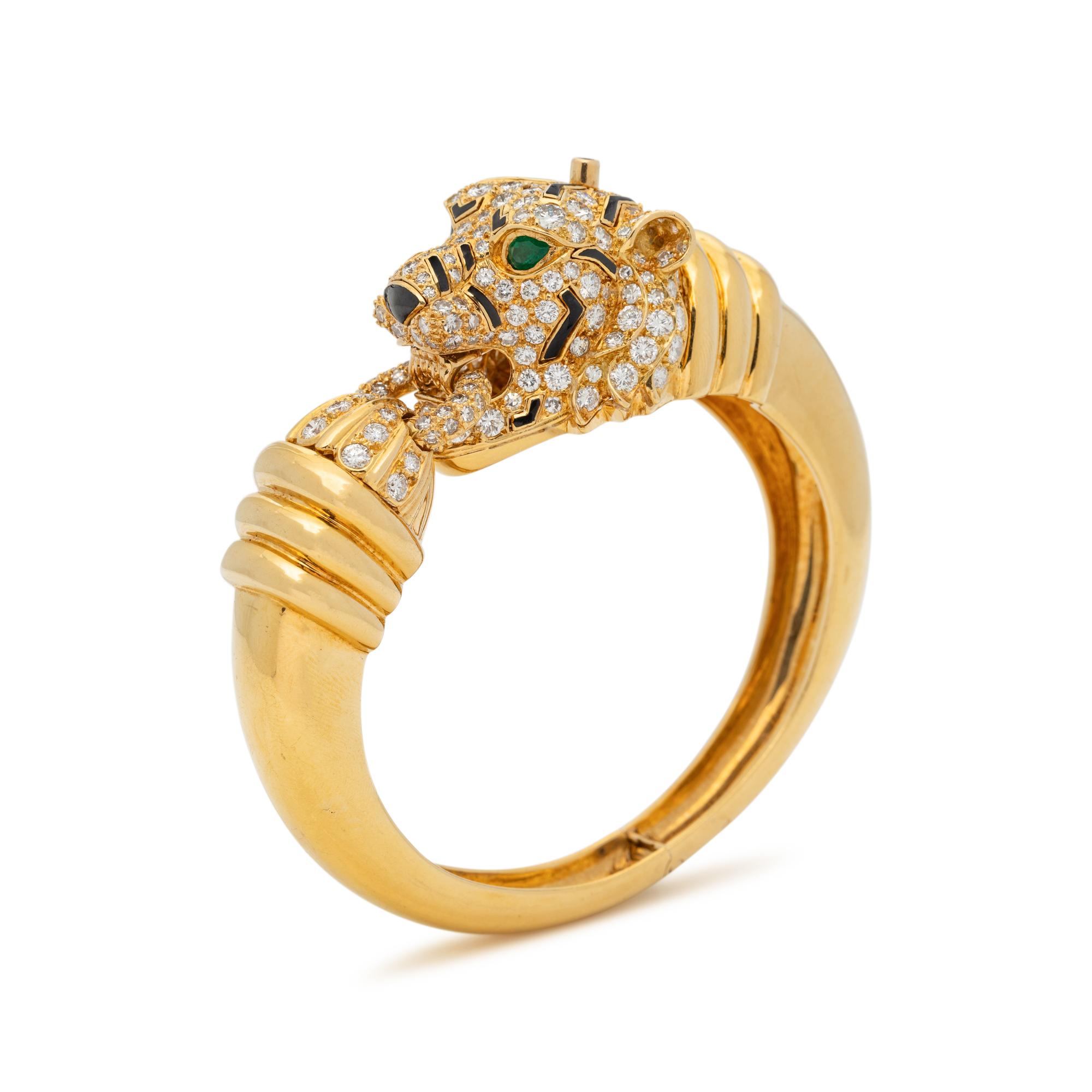 DAVID WEBB, DIAMOND, EMERALD AND ENAMEL TIGER BANGLE BRACELET