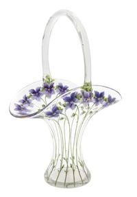 A Painted Glass Basket Height 15 3/8 inches.