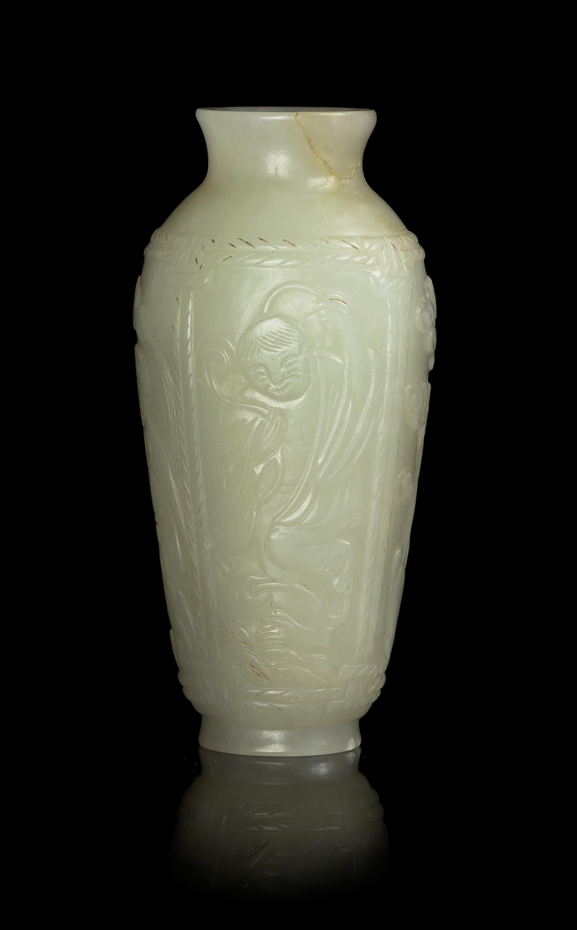 A Small Celadon Jade Vase Height 3 1/4 inches.