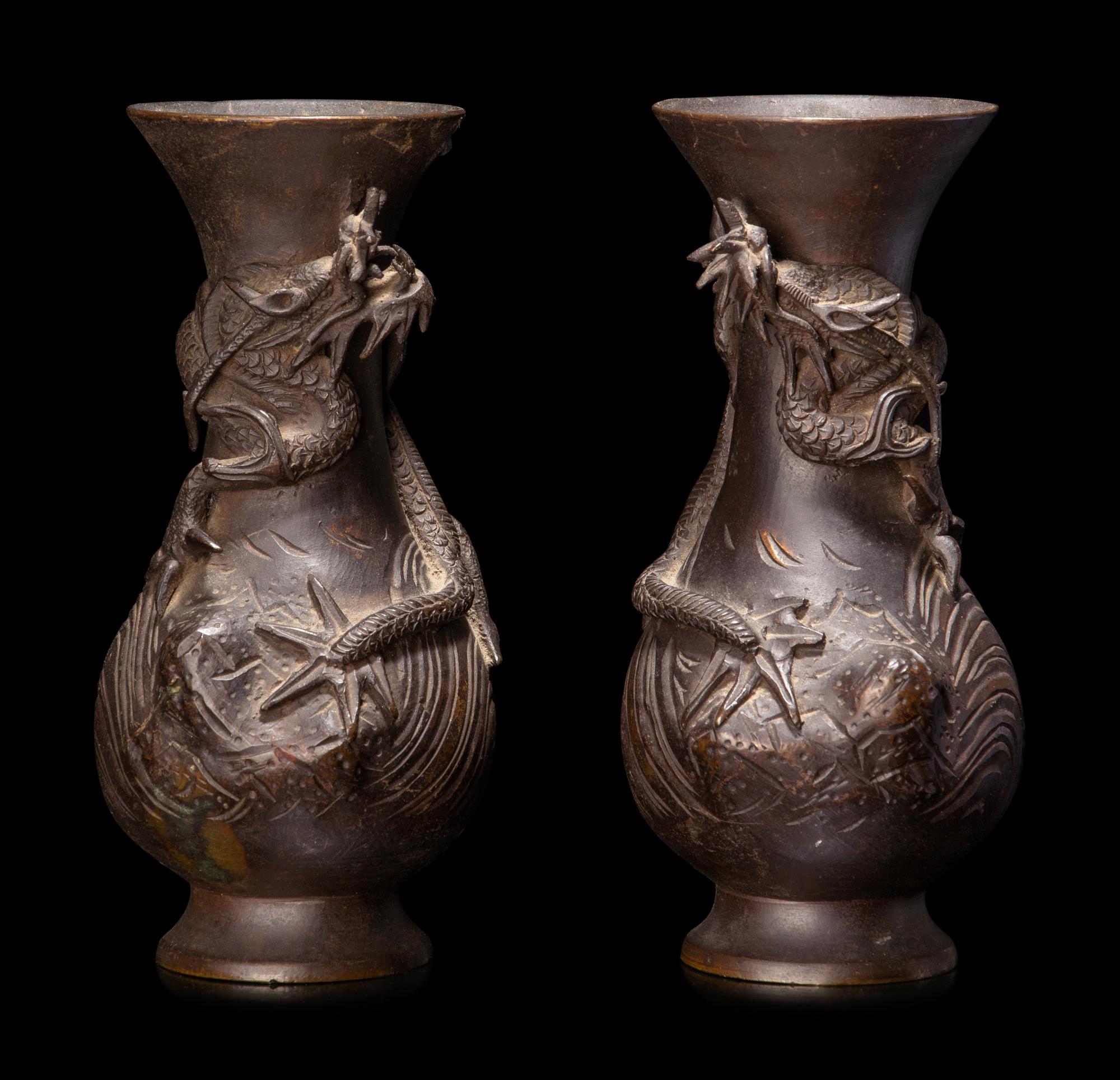 A Small Pair of Japanese Bronze Vases