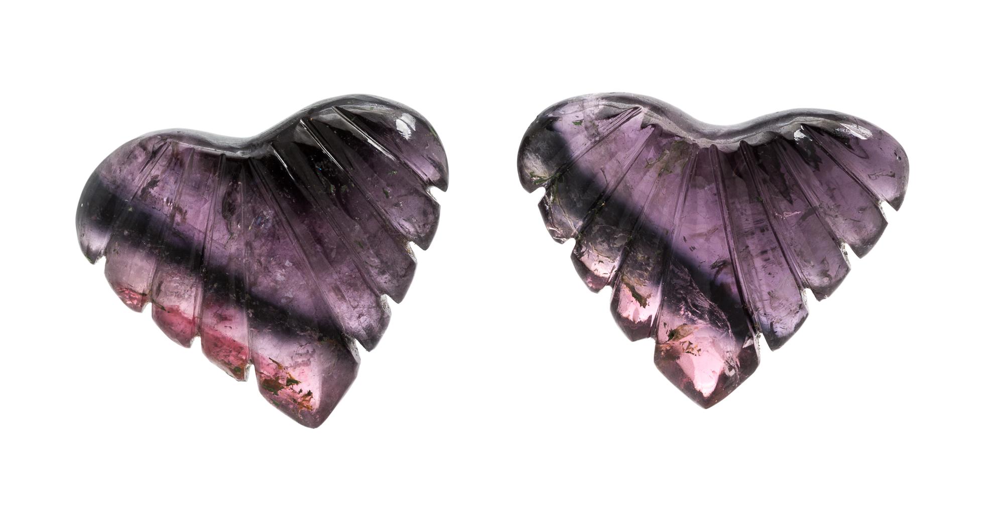 A Pair of Carved Watermelon Tourmaline Hearts,