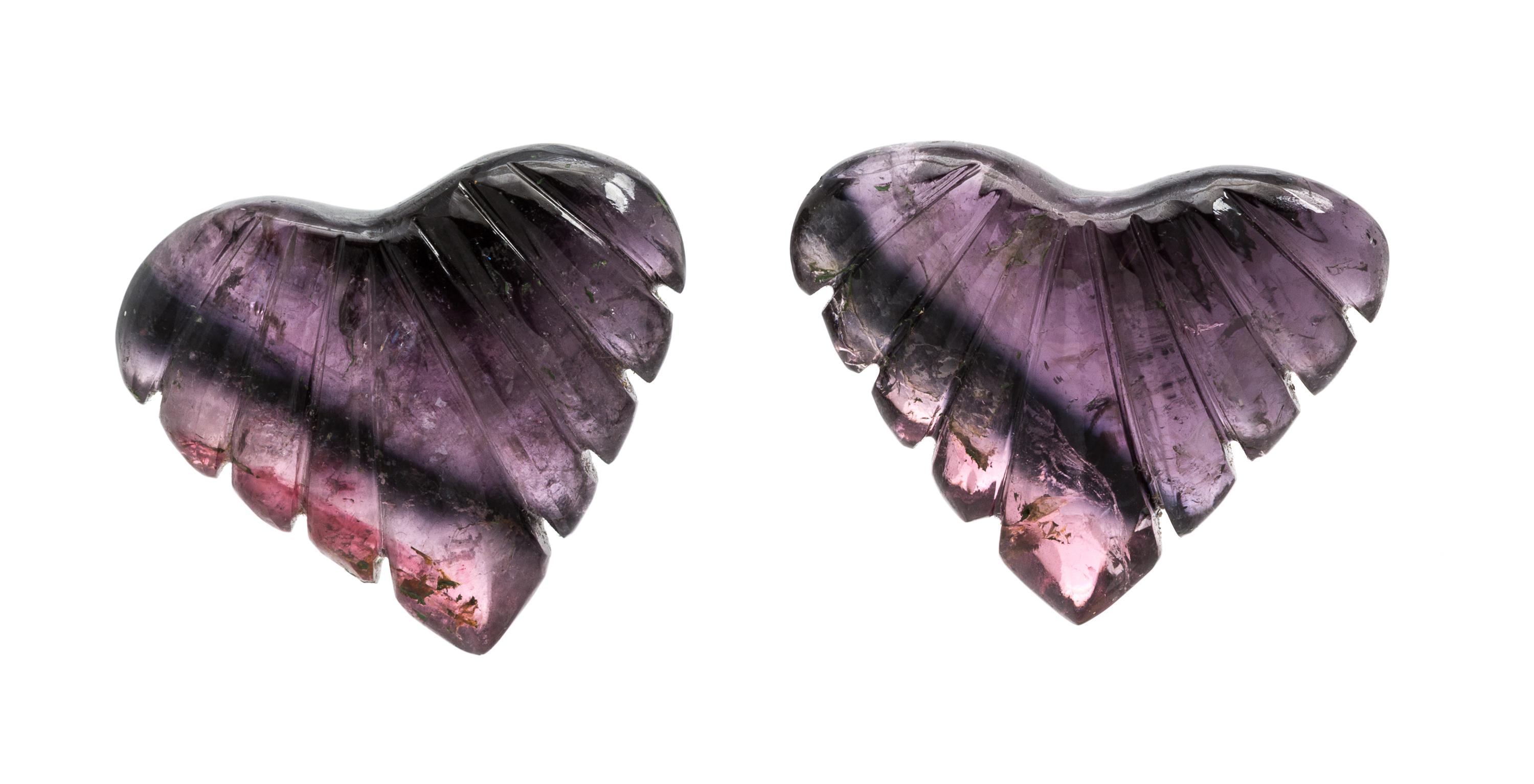 A Pair of Carved Watermelon Tourmaline Hearts,