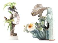 A Dorothy Doughty for Royal Worcester Porcelain Cactus Owl and Downey Woodpecker