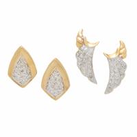 Two Pairs of Bicolor Gold and Diamond Earrings