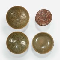 Group of three Vietnamese molded bowls and a molded box and cover Ly to Tran dynasties 11th -14th century