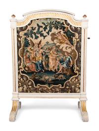 A Louis XVI Style Painted and Parcel Gilt Fire Screen