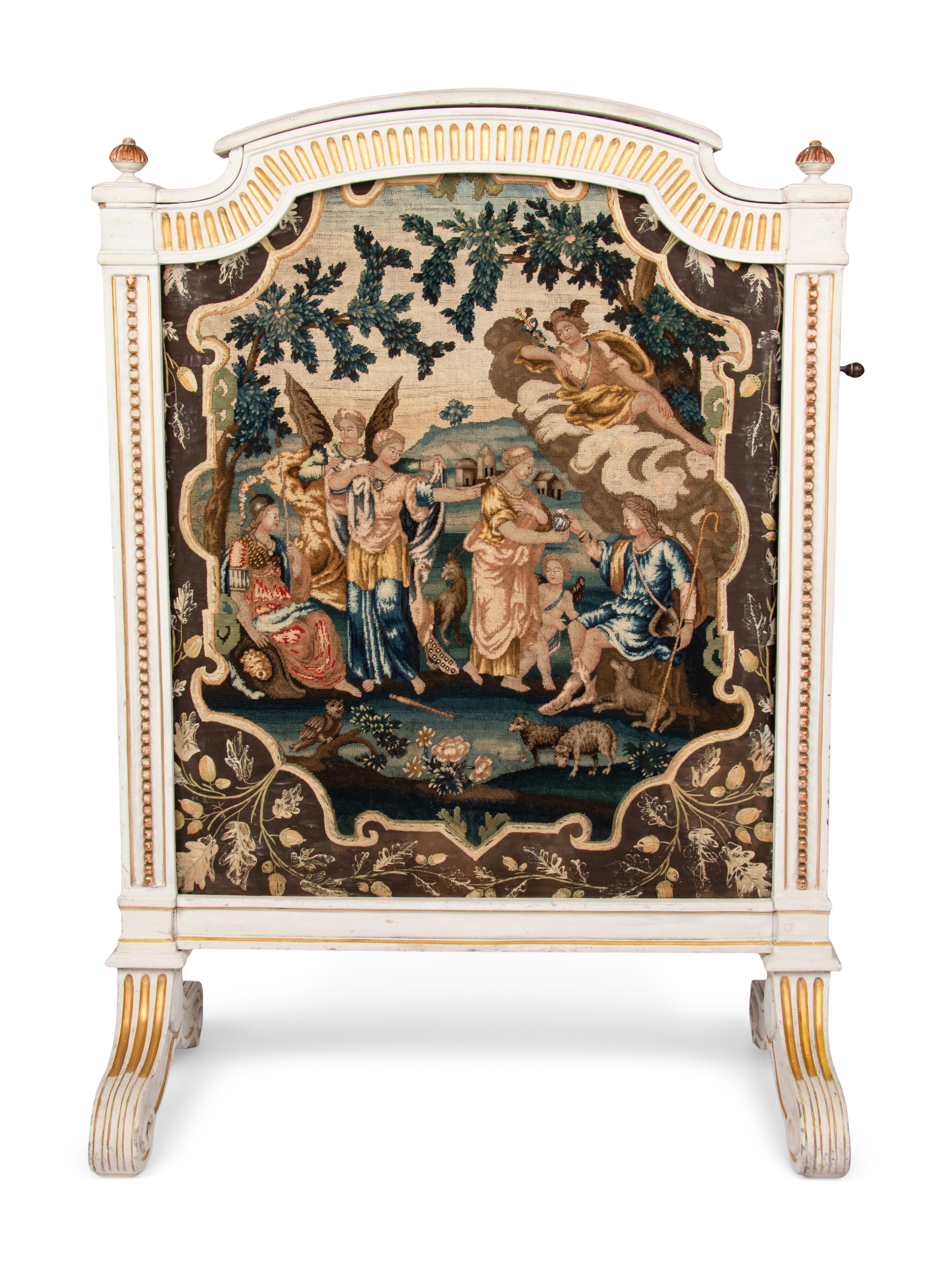A Louis XVI Style Painted and Parcel Gilt Fire Screen