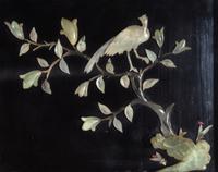 A Set of Four Hardstone Embellished Black Lacquered Wood Panels