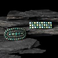 Don Lucas (American, 20th century) — Southwestern-style Sterling Silver and Cluster Inlay Hair Barrettes and Post Earrings