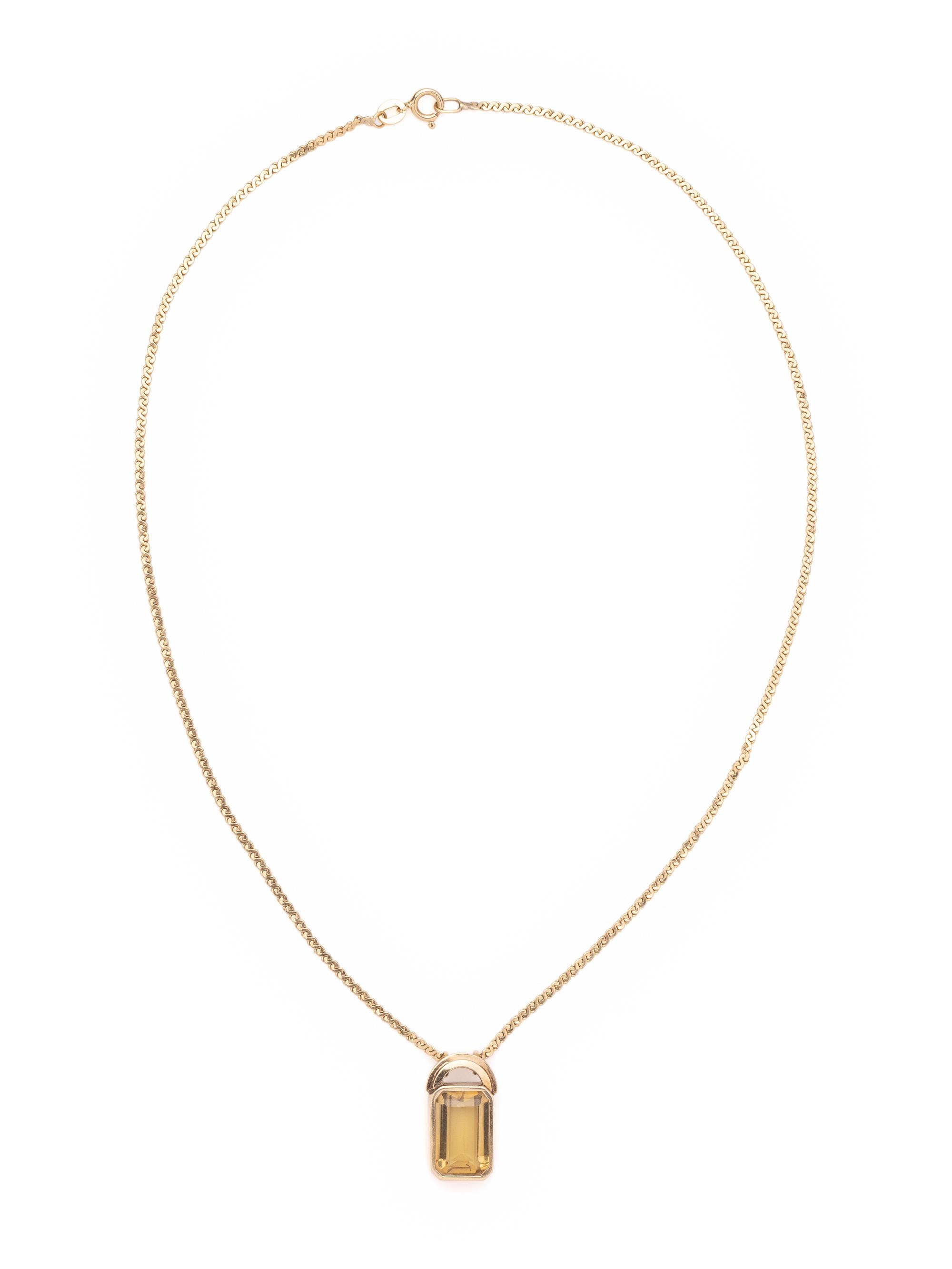 YELLOW GOLD AND CITRINE PENDANT/NECKLACE