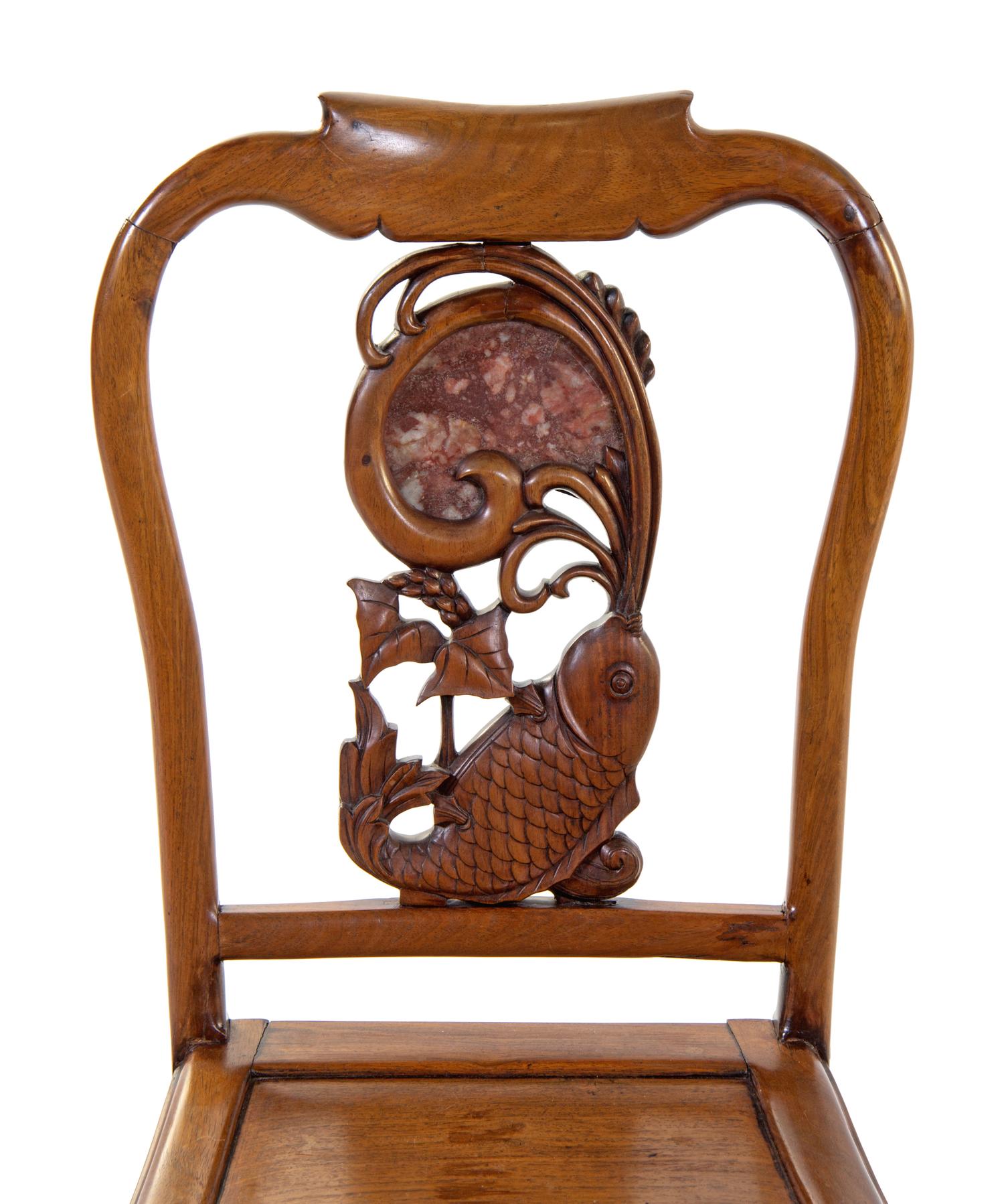 Two Chinese Export Stone Inset Rosewood Chairs