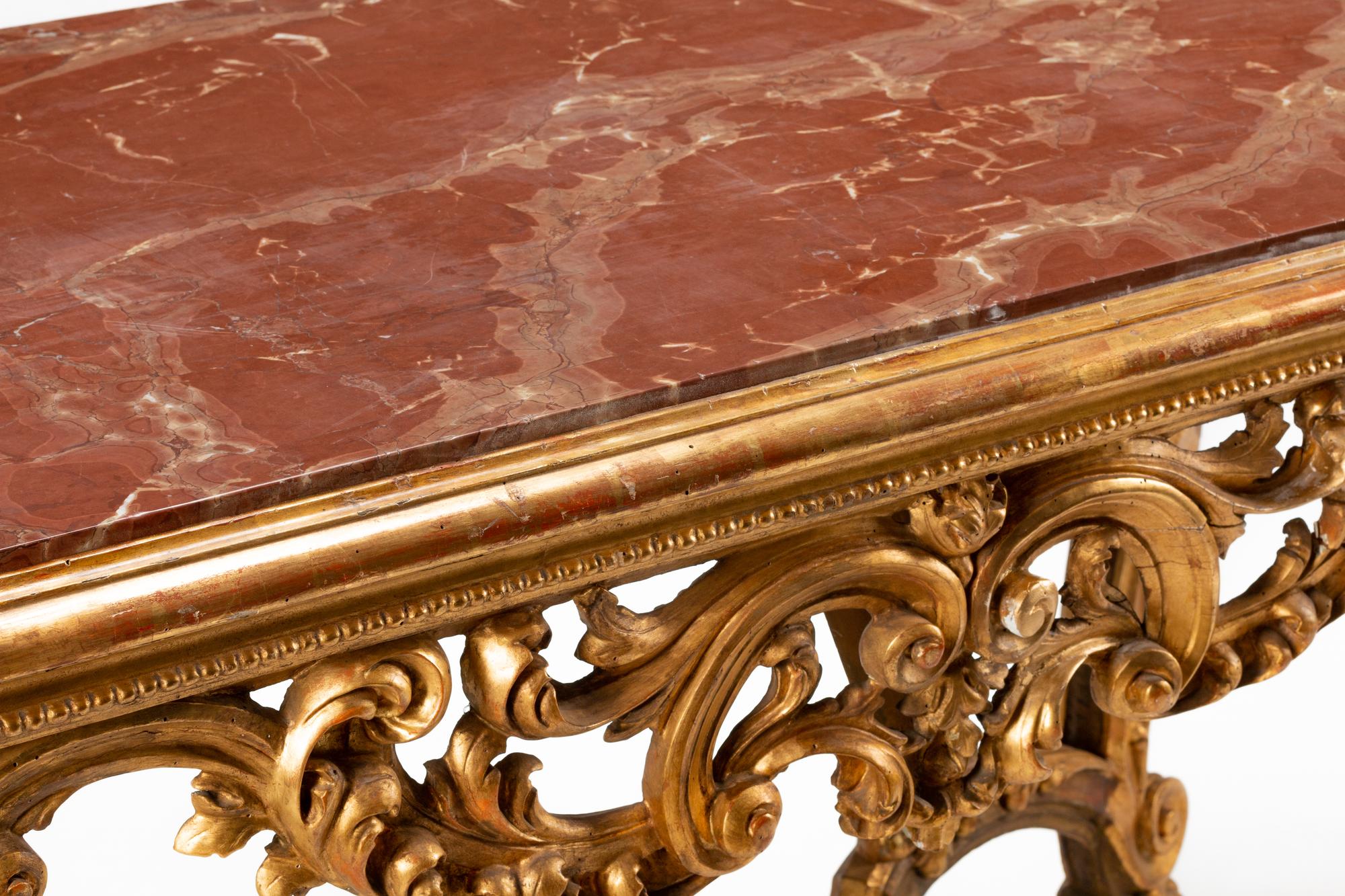 An Italian Giltwood Marble-Top Console Table