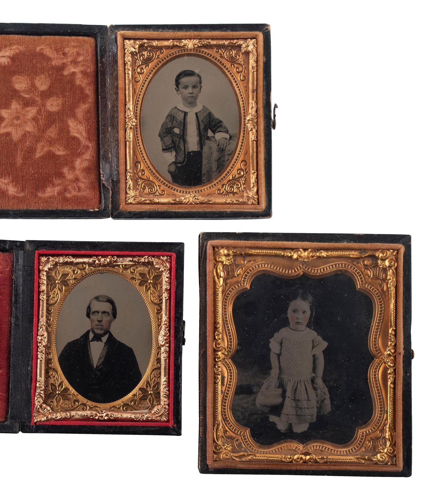 [EARLY PHOTOGRAPHY]. 23 cased images, incl. daguerreotype, ambrotype, and tintype portraits