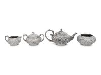 An American Silver Repoussé Four-Piece Tea Service