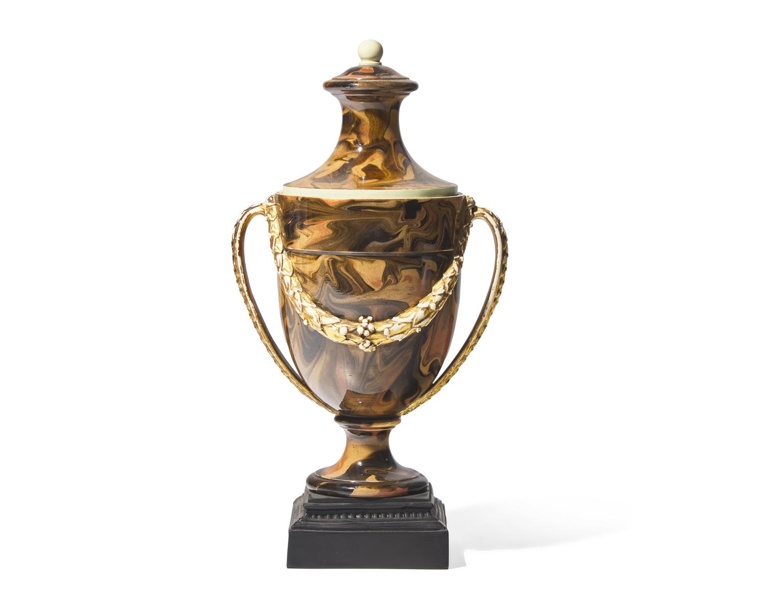 A Wedgwood and Bentley Parcel-Gilt Agateware Covered Urn