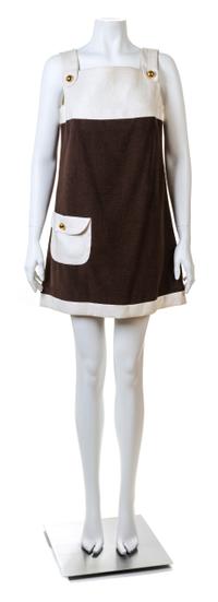 A Jean Patou White Linen and Brown Terry Cloth Mod Mini Jumper, Size 44.