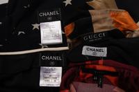 Group of Four Silk Tops by Chanel and Gucci, One Pair of Chanel Silk Pants