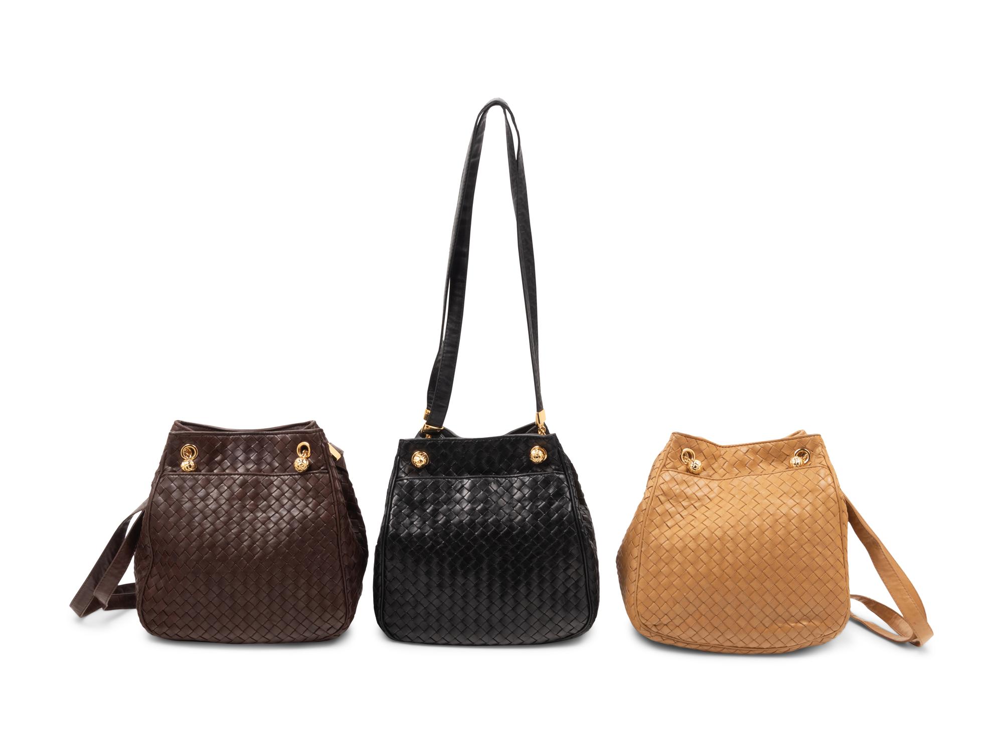 Three Bottega Veneta Leather Intrecciato Bucket Bags