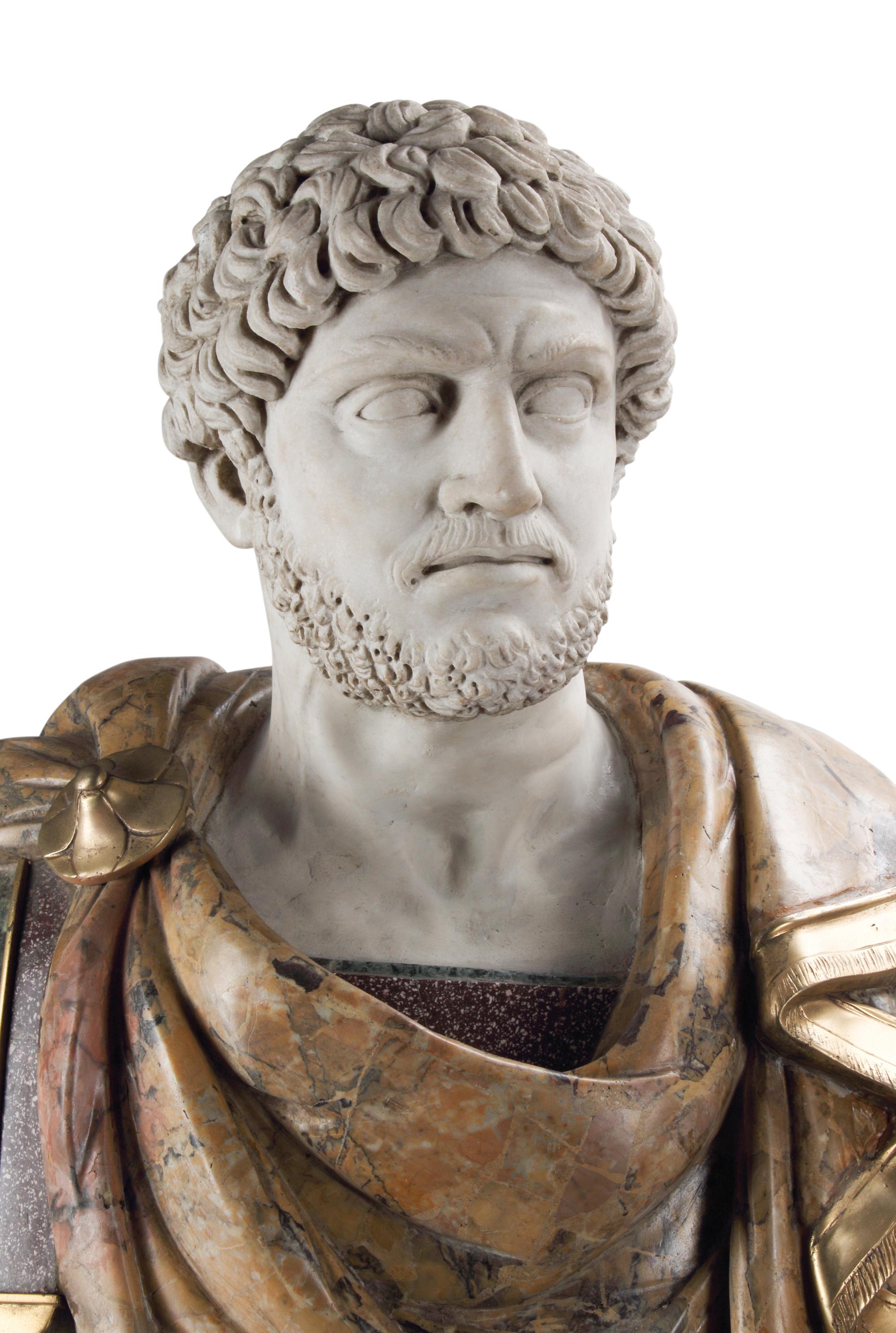 A Pair of Italian Marble, Bronze and Porphyry Busts
