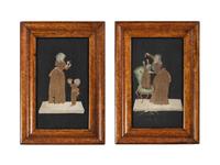 Two Figural Pinprick and Watercolor Pictures