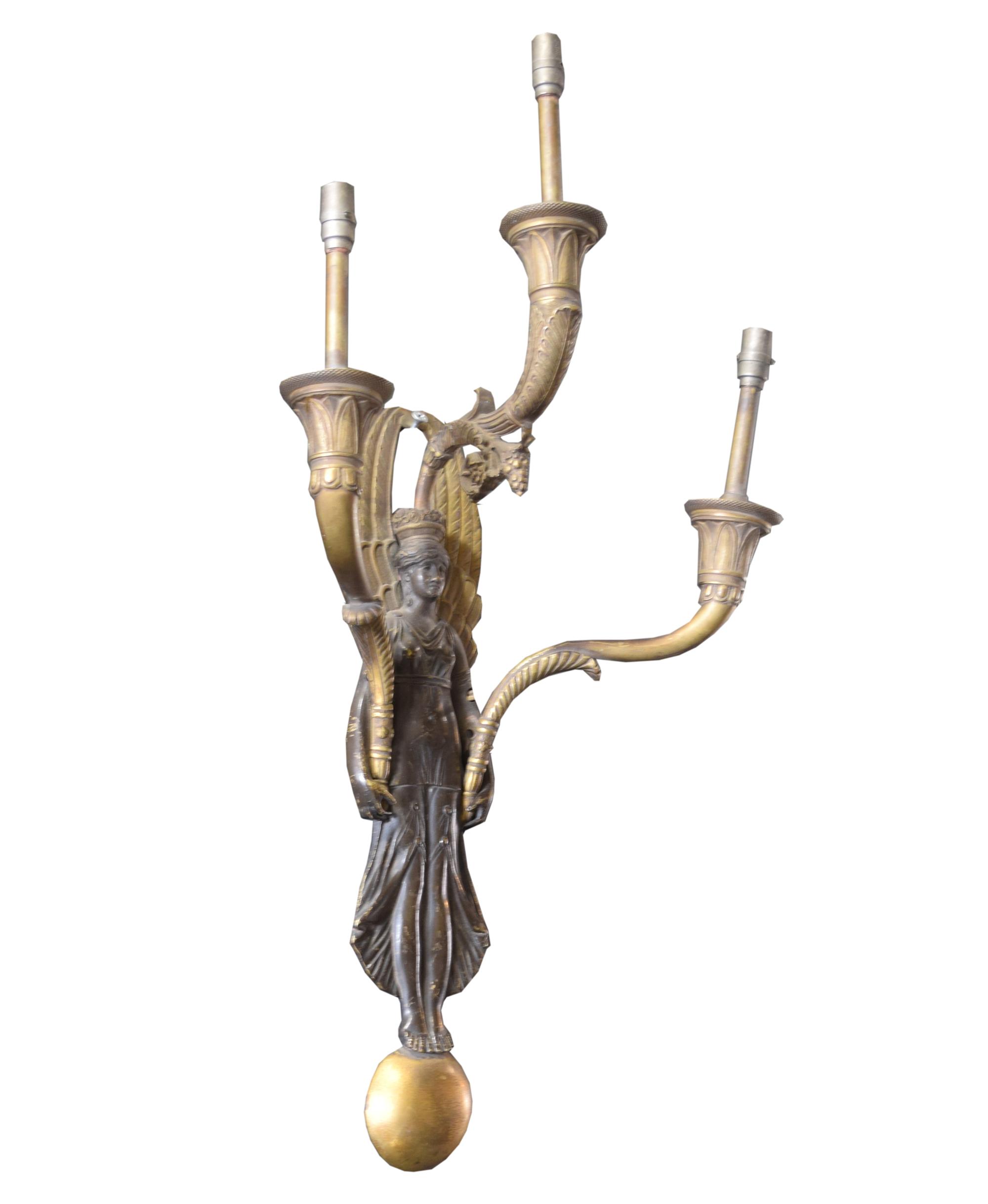 A Pair of Bronze Wall Sconces 11" W x 6" D x 21" H — United States, Early 20th Century