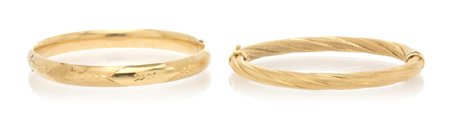 A Collection of 14 Karat Yellow Gold Bangle Bracelets, 14.35 dwts.