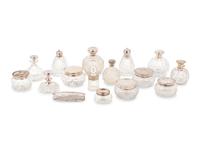 A Collection of Silver and Silver-Plate Mounted Glass Dresser Jars