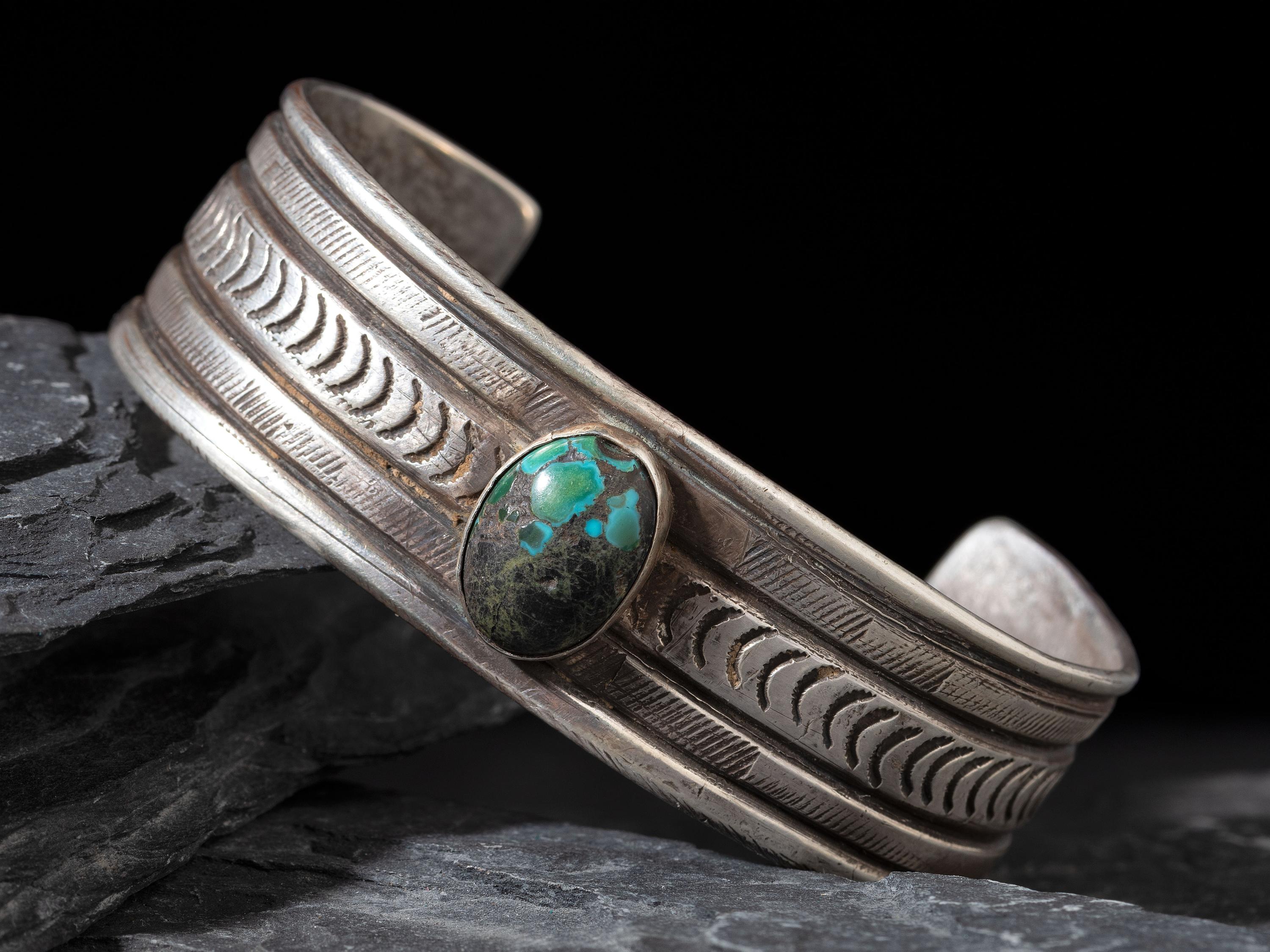 Navajo Ingot and Turquoise Cuff Bracelet