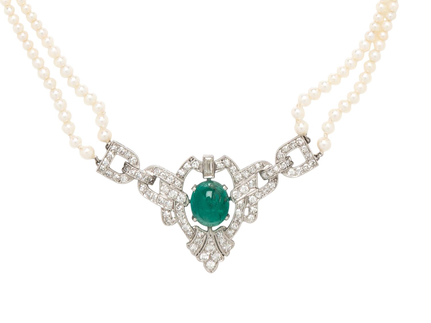 ART DECO, EMERALD, DIAMOND, AND SEED PEARL CHOKER NECKLACE