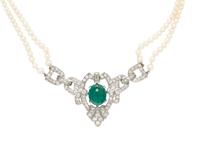 ART DECO, EMERALD, DIAMOND, AND SEED PEARL CHOKER NECKLACE