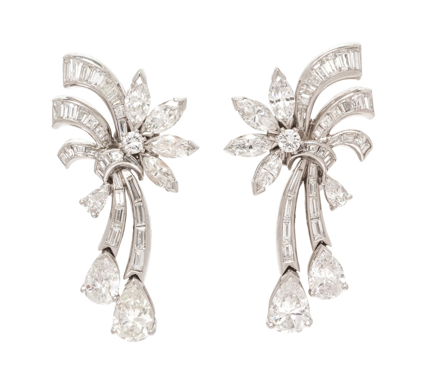 A Pair of Platinum and Diamond Earclips, 12.90 dwts.